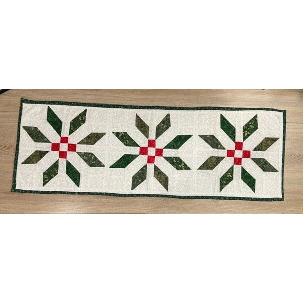 Handmade Reversible Quilted Christmas Table Runner 41.5 in. x 14.5 in. Green/Red